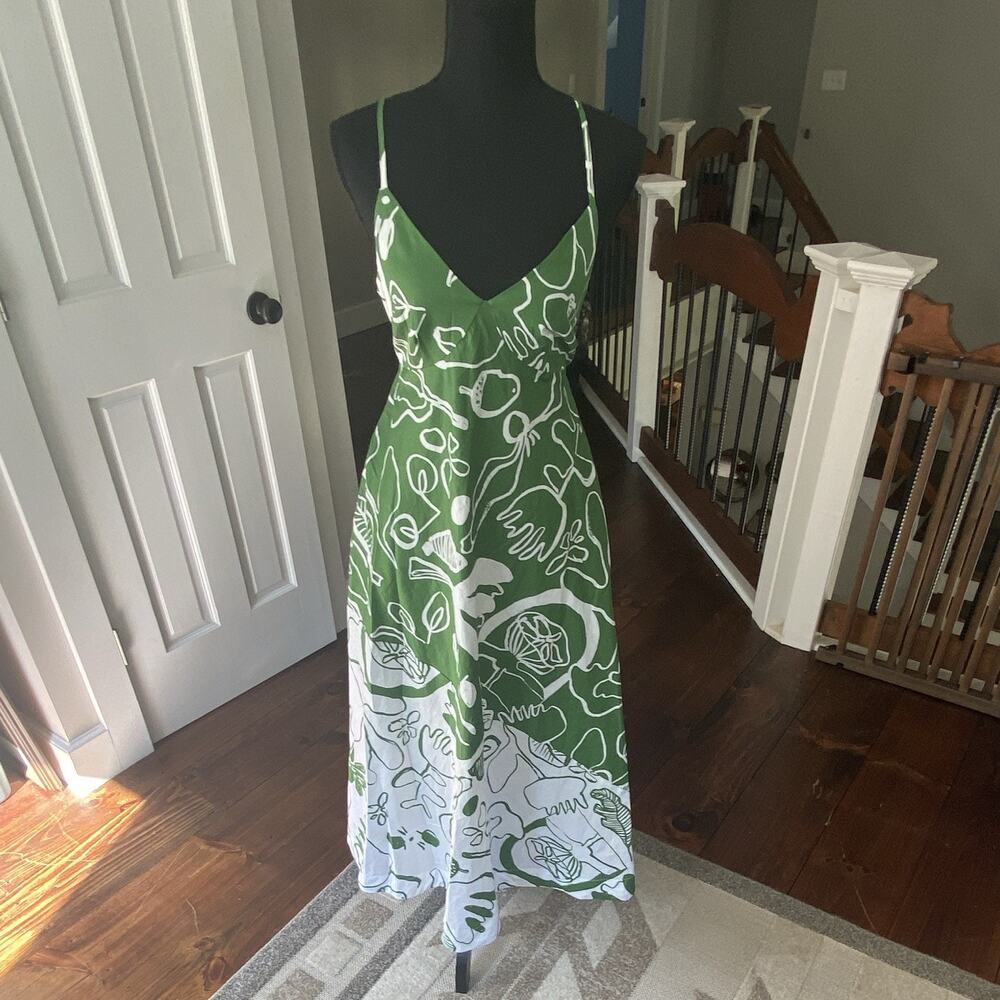 Free Assembly Womens Fall Print Maxi Dress, Size XS Green And White
